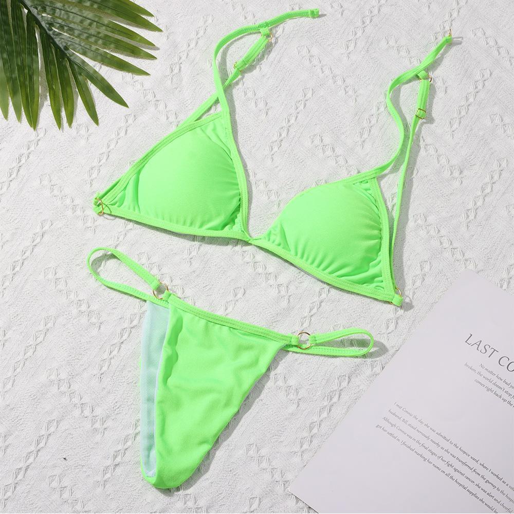 Hwaidy Chia Đồ Bơi Đi Biển Sling Backless Khóa Kim Loại Eo Thấp Màu Bộ Bikini