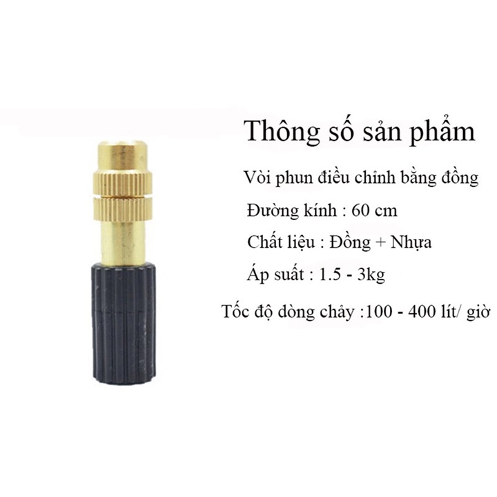 50 bộ béc phun sương 1 hướng bằng đồng kèm ren nối ống 21mm, béc phun sương tưới hoa lan
