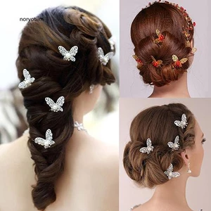 6 trâm cài tóc chữ U hình bướm đính đá thanh lịch cho cô dâu kích thước 4x3cm