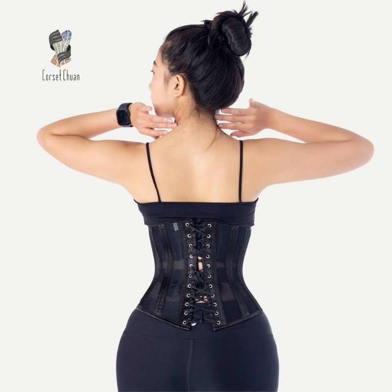 Ảnh Đai nịt bụng Corset lưới Corset Chuẩn thắt dây phía sau siêu định hình eo màu đen 2