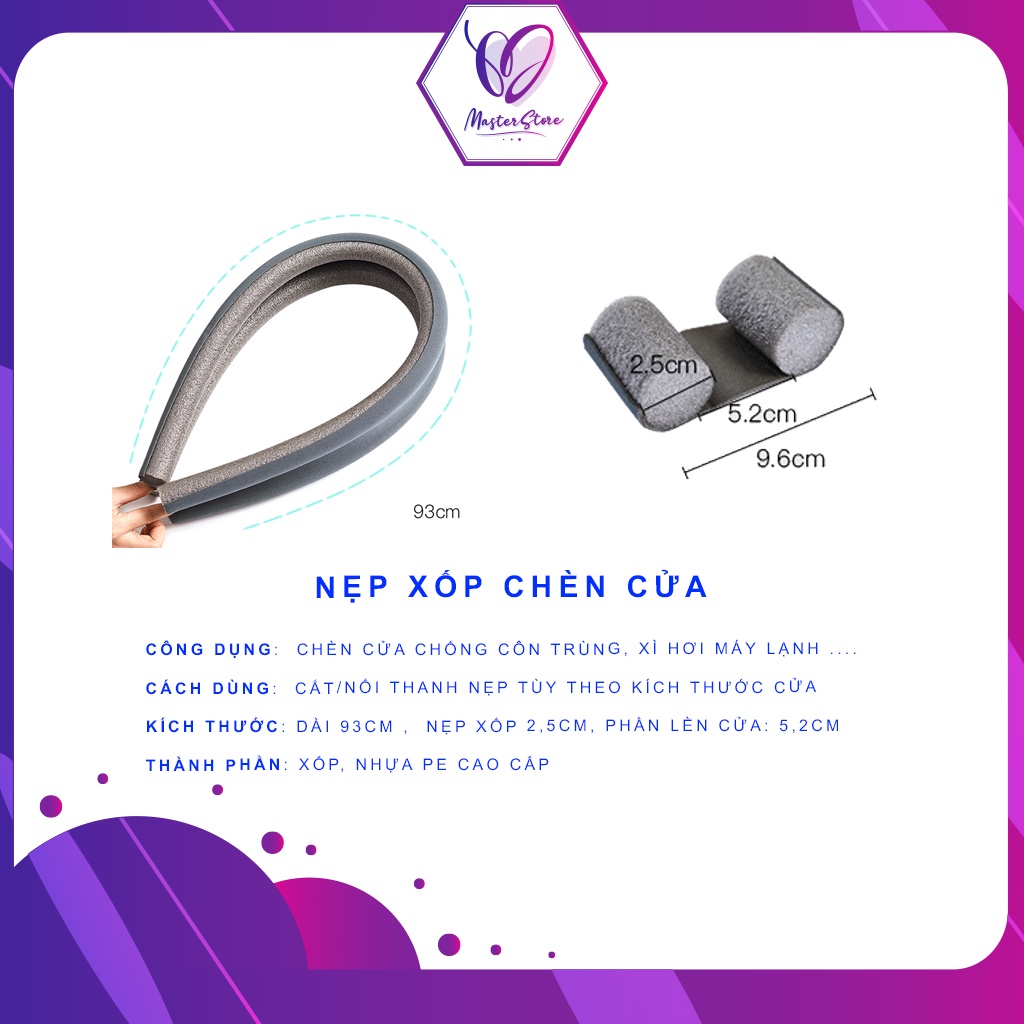 Thanh Mút Xốp chèn khe cửa cách âm, cách nhiệt, ngăn côn trùng, giữ hơi Máy Điều hòa, chống kẹt tay chân Master Store | BigBuy360 - bigbuy360.vn