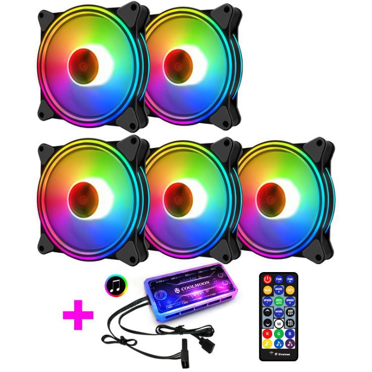 Quạt Tản Nhiệt Fan Case Led RGB Coolmoon K3 Tự Động Đổi Màu Combo 5Fan 1Hub Điều khiển