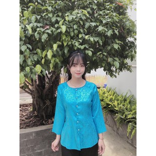 set bà ba gấm quần trắng, đồ bộ bà ba, thời trang nữ truyền thống lễ chùa