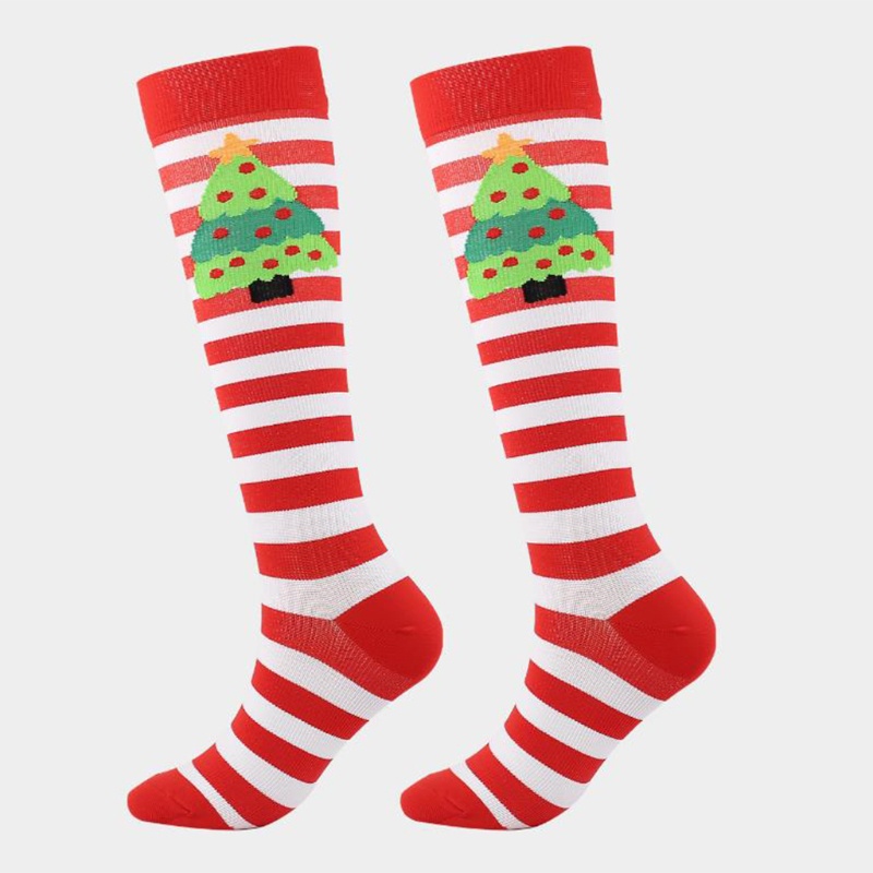 Dassbsug Người Lớn Giáng Sinh Nén Tất Sọc Ông Già Noel In Điều Dưỡng Vớ Đầu Gối