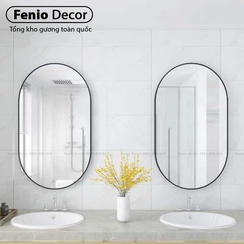 Ảnh Gương nhà tắm hình bầu dục oval elip FENIO DECOR khung viền nhôm chống rỉ sét decor phòng ngủ nhà tắm xinh đẹp 1