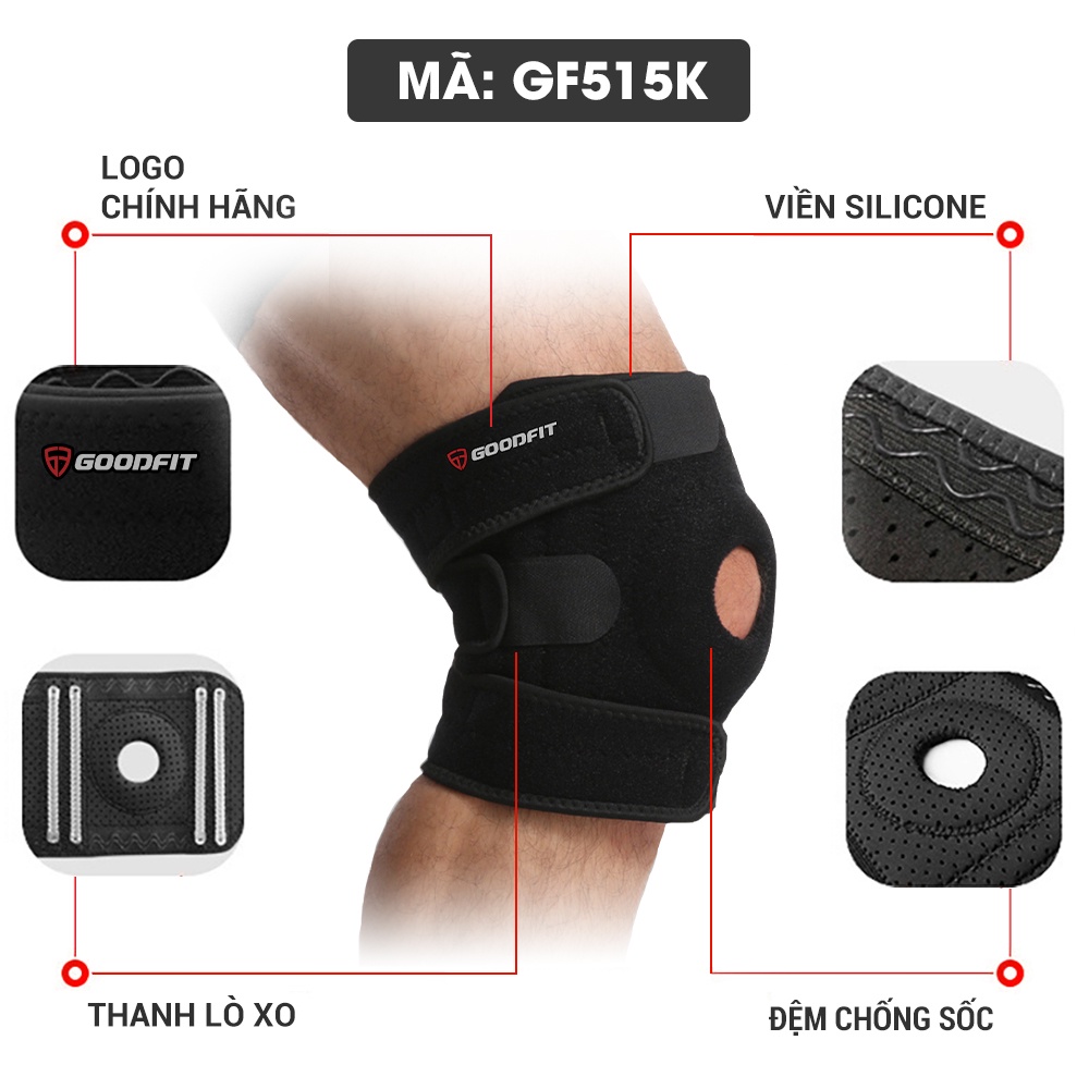 Bó gối thể thao, đai bảo vệ đầu gối GoodFit điều chỉnh dễ dàng, hỗ trợ tập luyện thể dục thể thao
