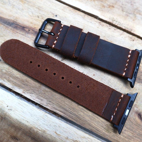 Dây đeo apple watch da bò sáp ngựa điên, dây da apple watch khâu tay cho các seri 1,2,3,4,5,6,7...