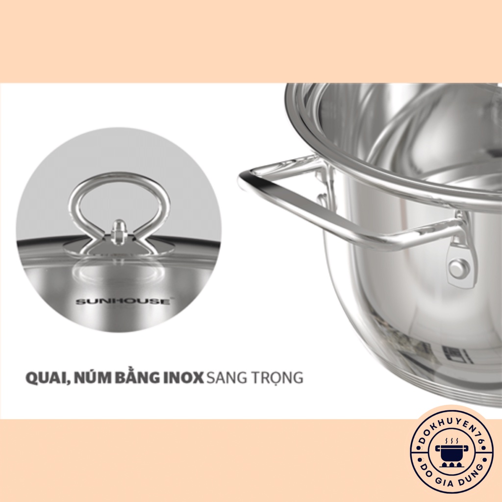 Nồi inox bếp từ 5 đáy SUNHOUSE SHG788-16| SHG788-20| SHG788-24