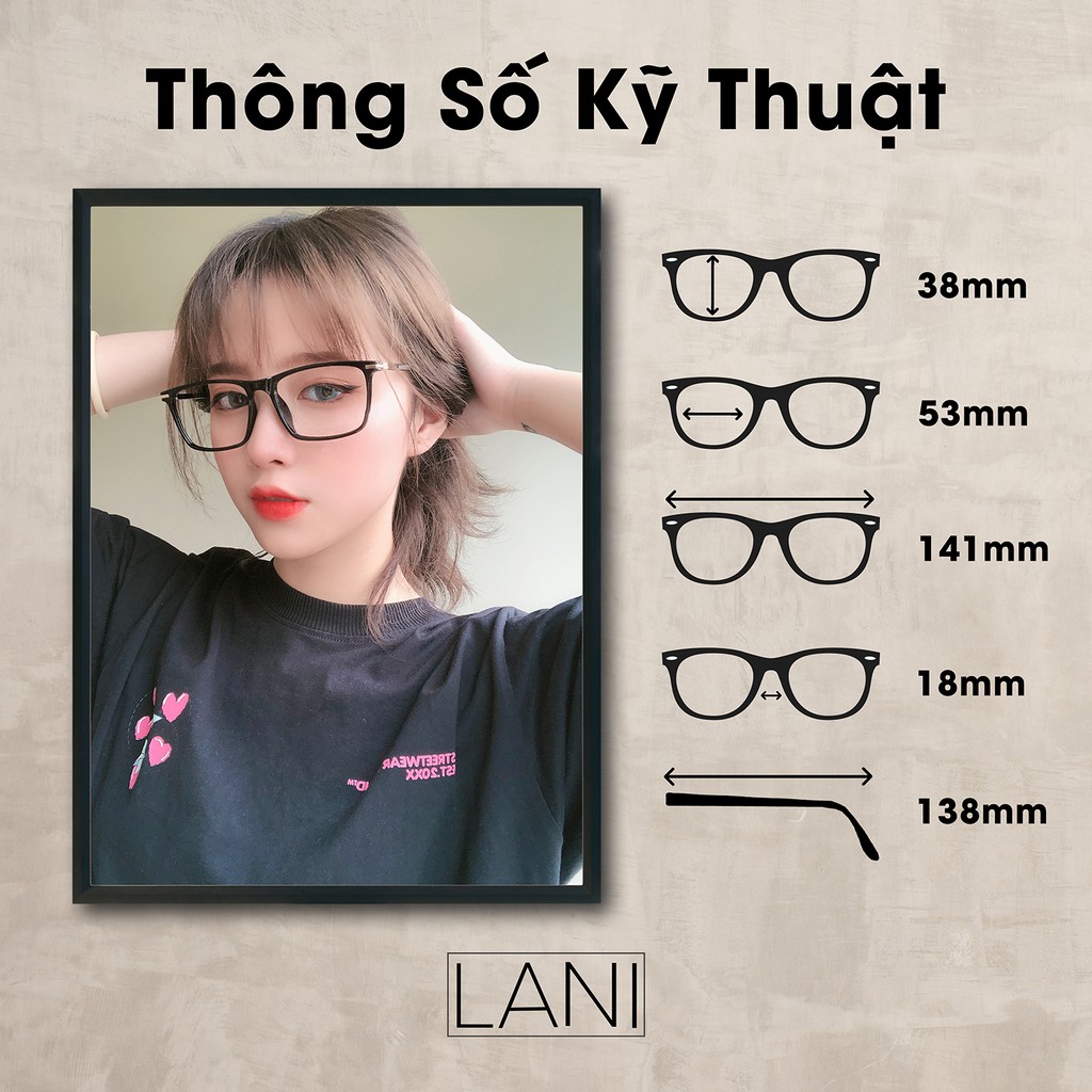 Ảnh Gọng kính cận nam nữ nhựa dẻo vuông to nhiều màu thời trang LANI 501 lắp mắt cận có độ theo yêu cầu 1