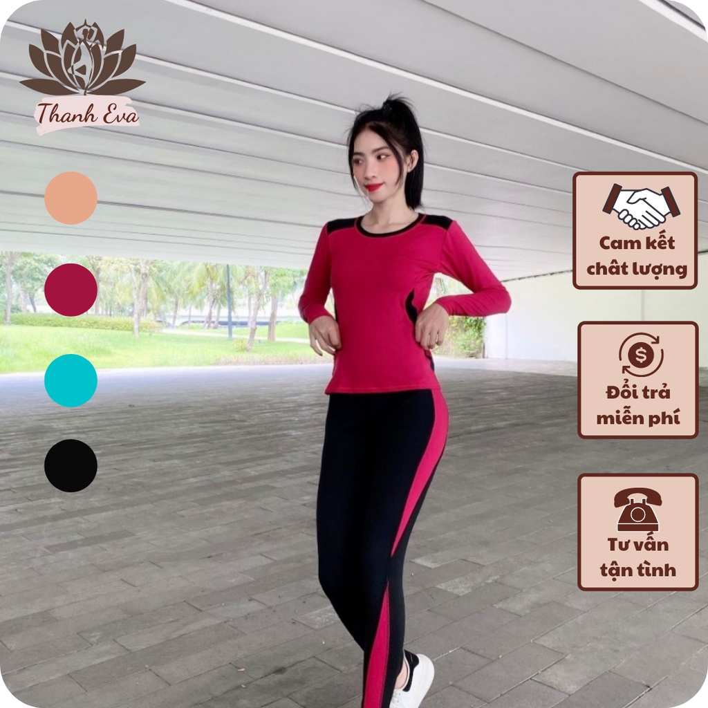 [Big size] Bộ thể thao tập gym, yoga, aerobic thu đông dài tay màu xanh , màu đỏ, màu đen áo phủ bụng quần dài