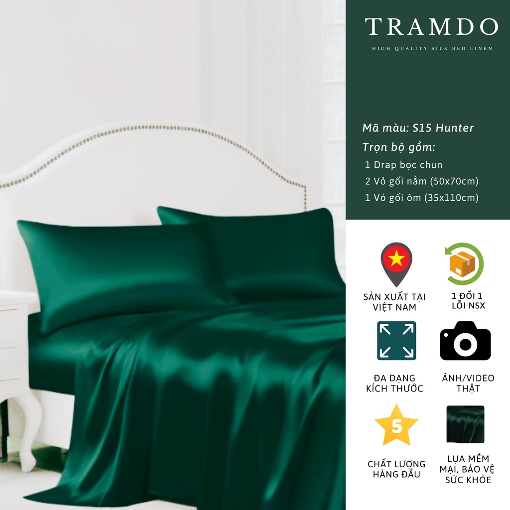 Ảnh Bộ Chăn Ga Gối Lụa Cao Cấp TRAMDO BEDDING Màu Xanh Lá Cây 4