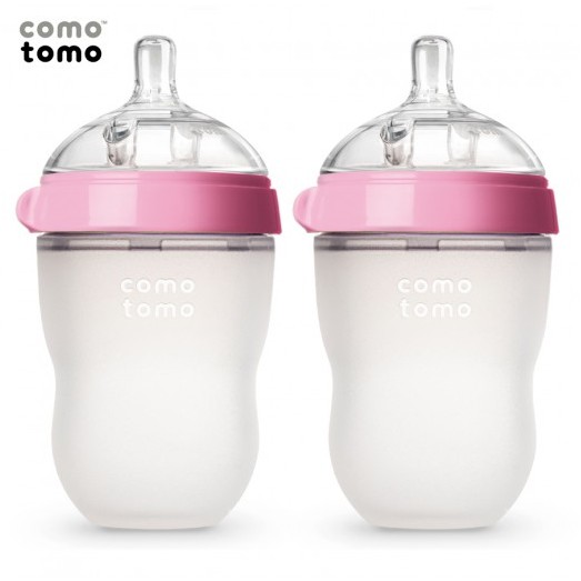Bộ 2 bình sữa Comotomo Mỹ 250ml chất liệu silicone cao cấp, mềm mại như ti mẹ - xanh, hồng