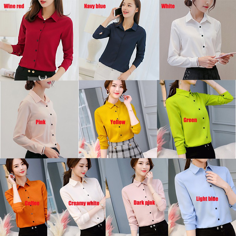 Áo Sơ Mi Nữ Tay Dài Nữ Chắc Chắn Trắng Áo Công Sở Nữ OL Làm Việc Trang Trọng Áo