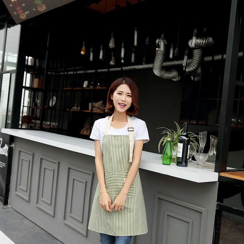 Tạp dề áo ghi lê Hàn Quốc Dây đeo vai hai lớp Tạp dề cổ Dây màu kẹo tươi Tạp dề nhà sọc Tạp dề bỏ túi