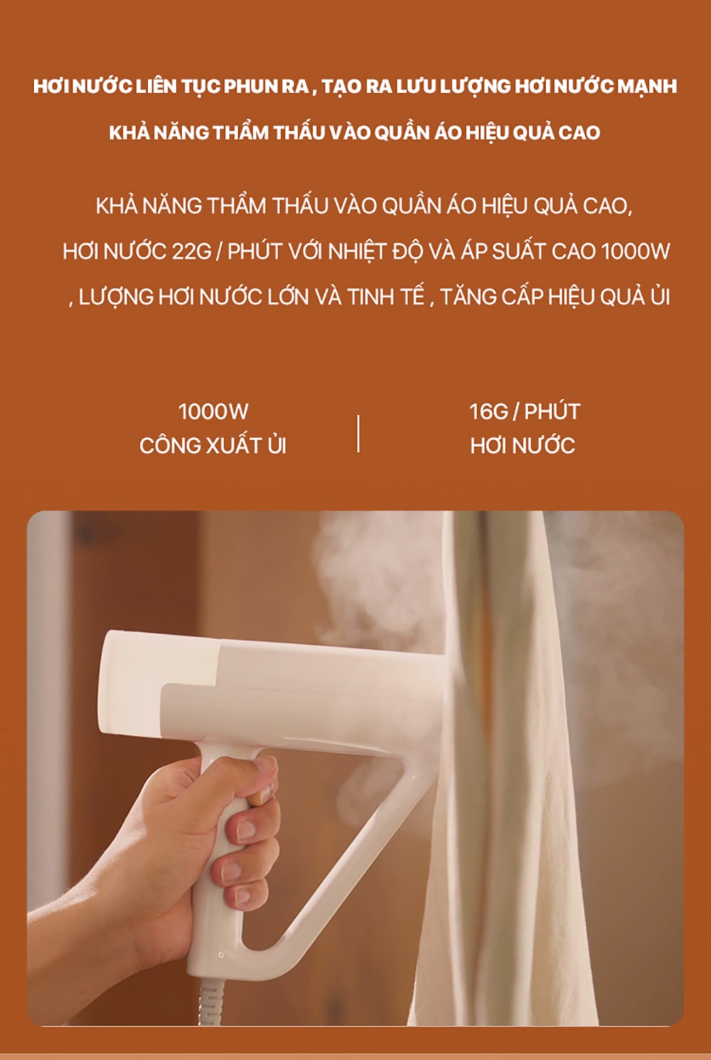 Mô tả Bàn ủi hơi nước Deerma HS100 nhỏ gọn công suất 1000W là phẳng các loại vải - Bảo hành 12 tháng - 4