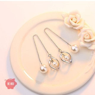 Bông tai dài 2 ngọc nhân tạo lượn sóng BHBT118