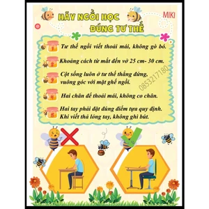 Bảng NGỒI HỌC ĐÚNG TƯ THẾ mẫu chú ong chăm chỉ (Đồ Dùng Dạy Học Miki)