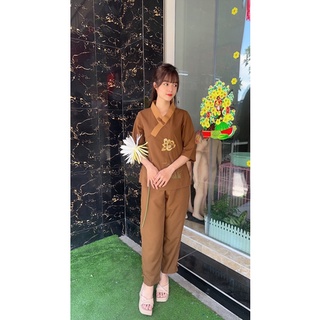 set thời trang áo lam đi chùa nữ bigsize, đồ lam phật tử, đi chùa