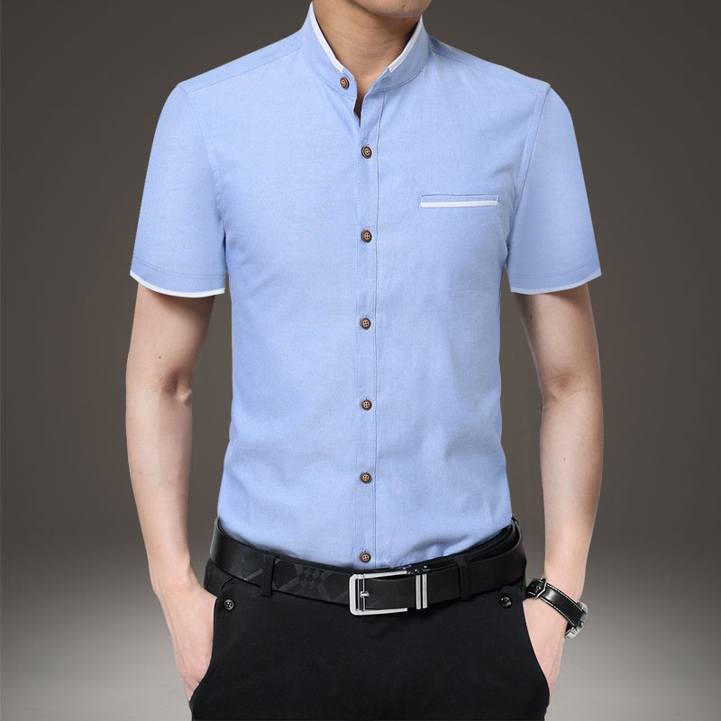 Áo sơ mi nam ngắn tay phong cách Hàn Quốc, thiết kế slim và trang trọng cho môi trường công sở.