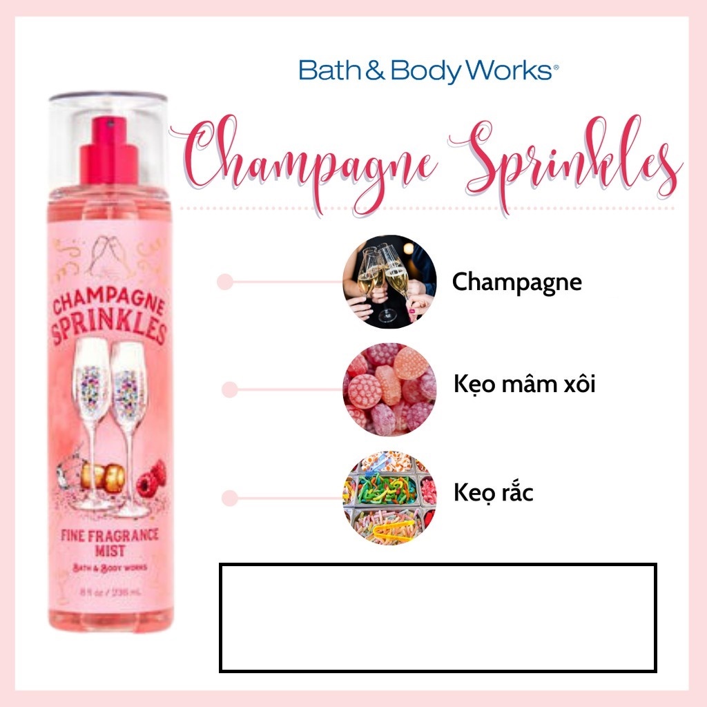 body mist, Xịt Thơm Champagne Sprinles 236ml Hương Thơm Sâm Panh, Cá Tính, Sang Trọng