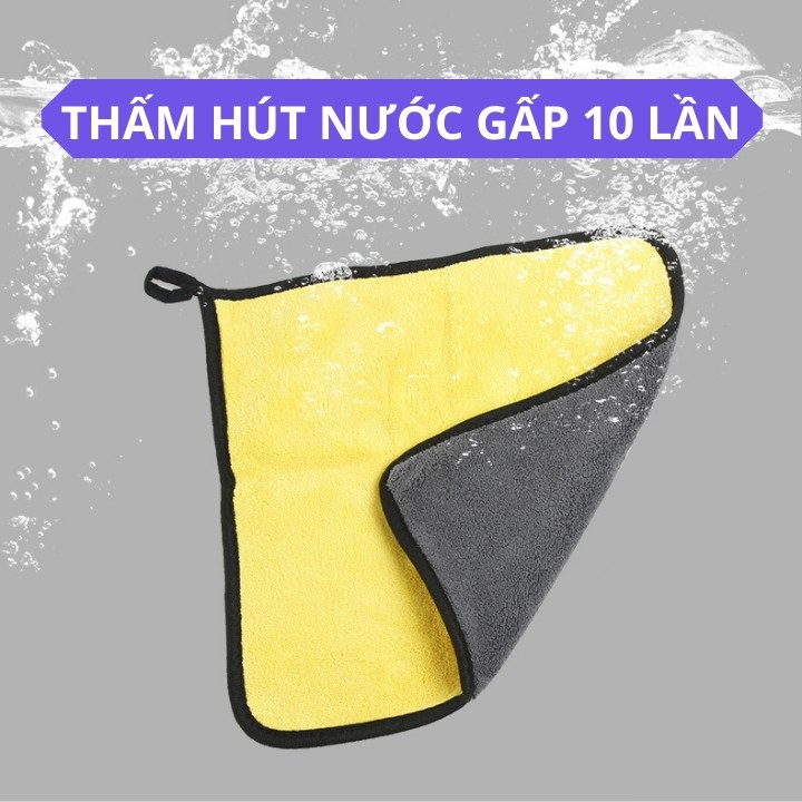 Khăn lau Microfiber siêu sạch dành cho xe ô tô, xe hơi, Loại 2 lớp màu vàng size 30x30, 30x60, 35x70