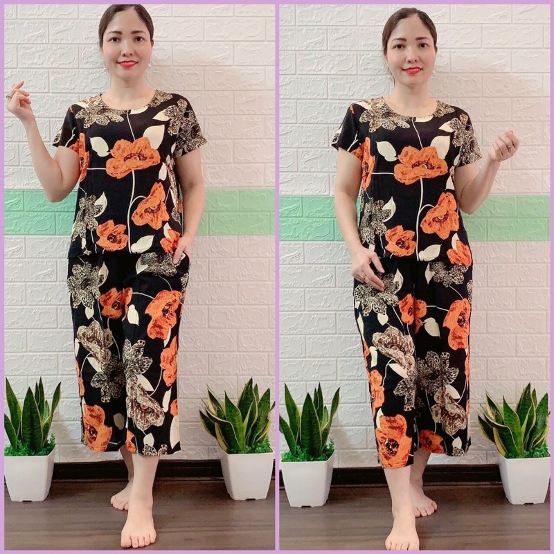 Bộ lanh Anh Thư trung niên cho mẹ - Bộ mặc nhà trung niên lanh ống sớ lửng cho người già người lớn tuổi ( mã LA)