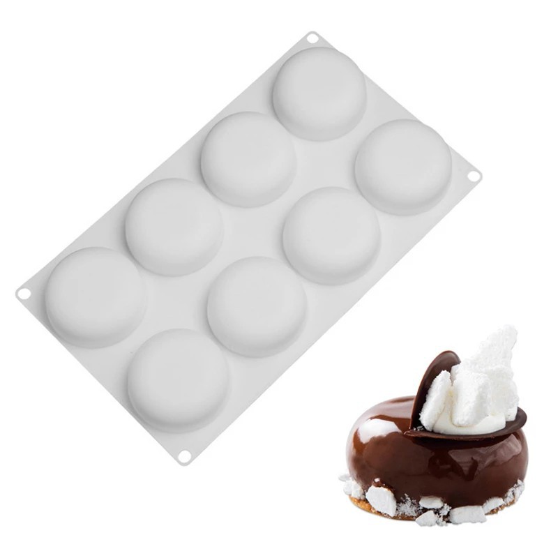 Khuôn silicon 8 ô dạng tròn dùng làm đồ ngọt đa năng tiện dụng