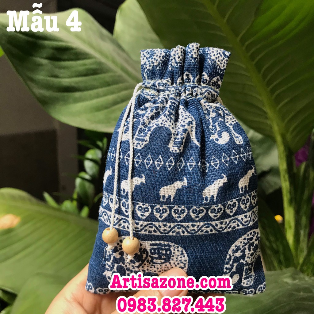 Túi vải dây rút họa tiết mini, kích thước: 10cm x 14cm (Vải canvas ...