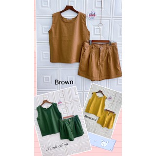 [JUNE LINEN] S00- Set bộ Linen FULLSIZE NHIỀU MÀU - Áo sát nách cổ tròn và short có 2 túi hông - Hàng thiết kế cao cấp