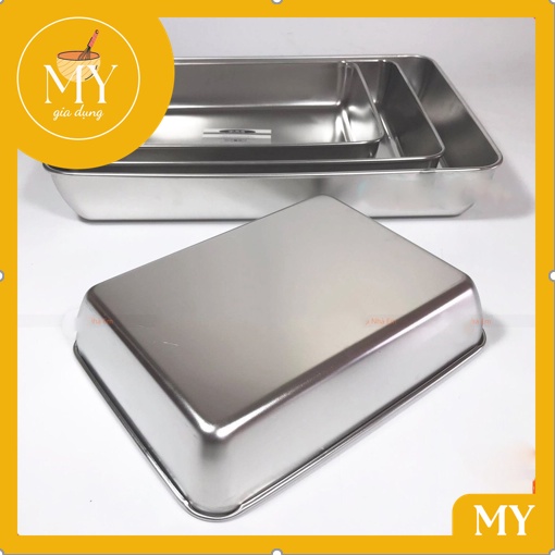 Khay đựng thức ăn chữ nhật inox 304 - khay sâu lòng dày dặn đựng đồ ăn nhiều kích thước tiện dụng.