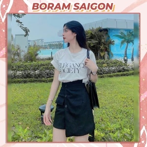 Quần Váy Chữ A Kaki Cạp Cao Phối 3 Cúc BORAM SG (có video)
