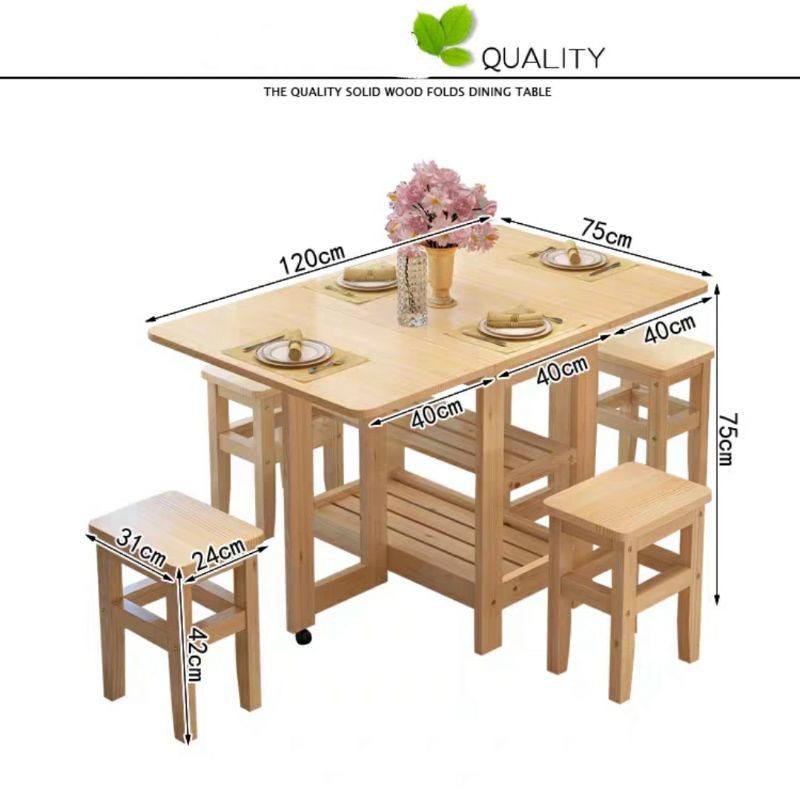 BỘ BÀN GHẾ GẬP THÔNG MINH GỖ THÔNG NHẬP KHẨU LOẠI 120cm 4 GHẾ