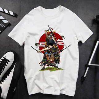 Áo thun ngắn tay vải cotton 🚚 FREESHIP 🚚 Áo Thun Trắng hình LUFFY SAMURAI MŨ RƠM GEAR IV Form Rộng Unisex