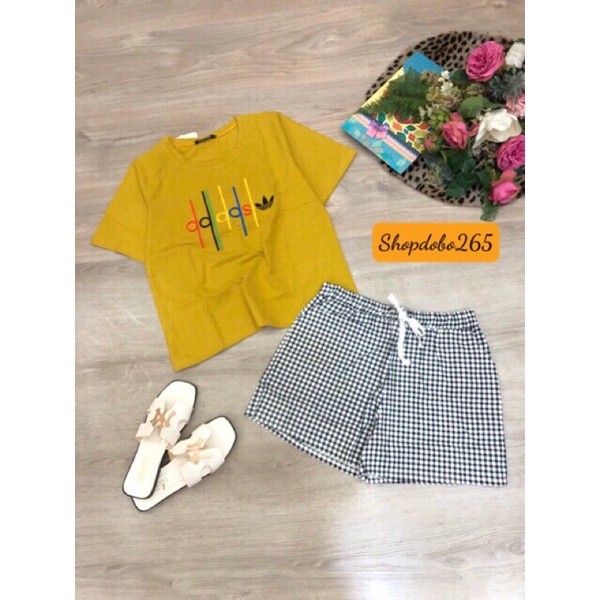 Set đồ nữ bộ nữ,đồ ngủ mặc nhà đùi thun phối kaki họa tiết siêu cute