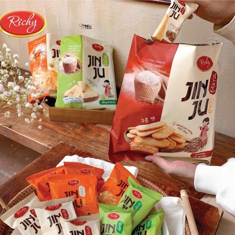 [MUA 3 TẶNG 1] Bánh Gạo JINJU RICHY Vị Bò Nướng Tiêu Gói 134,4g Datet11/2026