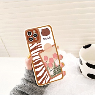 Ốp iphone - Ốp lưng iphone cạnh vuông viền camera gấu hoa dành cho ip 6 đến 16promax - G26