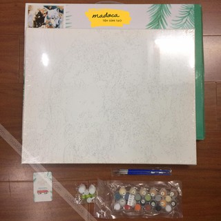 Tranh tô màu theo số hóa Madoca có khung 40x50cm cô gái và sói hoa T2053