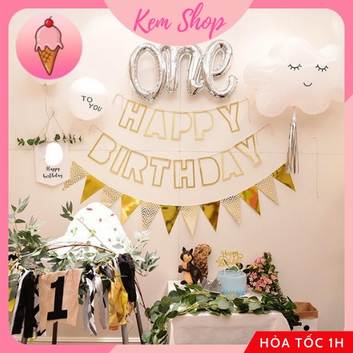 Dây Chữ Happy Birthday Ép Kim Ánh Kim Chữ Rỗng Trang Trí Sinh Nhật - Kem Shop K11