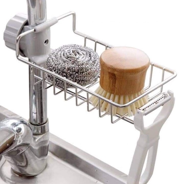 Ảnh Kệ Gắn Vòi Nước Lavabo Để Đồ Cọ Xoong Chất Liệu INOX Full Hộp - OENON 2