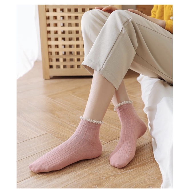 Tất, vớ nữ cổ ngắn len gân nhún HOT TREND phong cách hàn quốc cho nữ