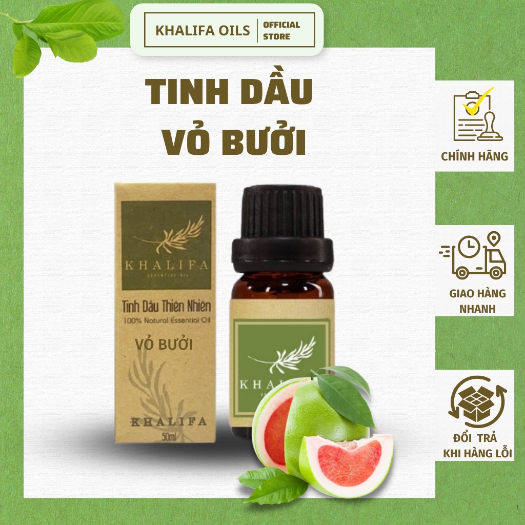 Tinh Dầu Vỏ Bưởi Nguyên Chất  Khalifa 50ml Tốt Cho Da Giảm Stress Khử Mùi Chống Say Xe Hàng Chính Hãng