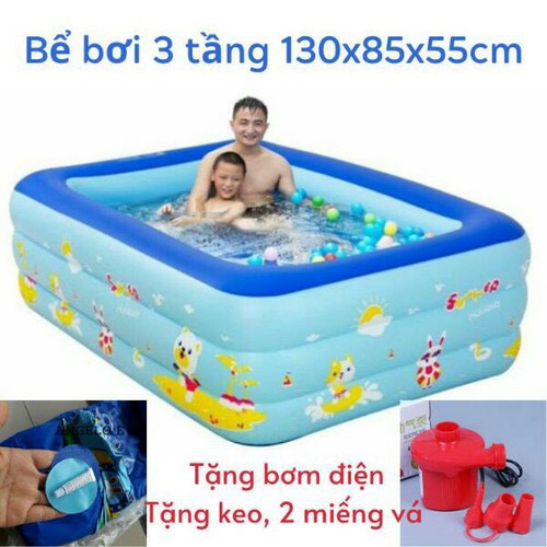 Bể bơi 120cm 130cm cho bé [tặng bộ vá bể dự phòng-bể bơi có đáy chống trơn]