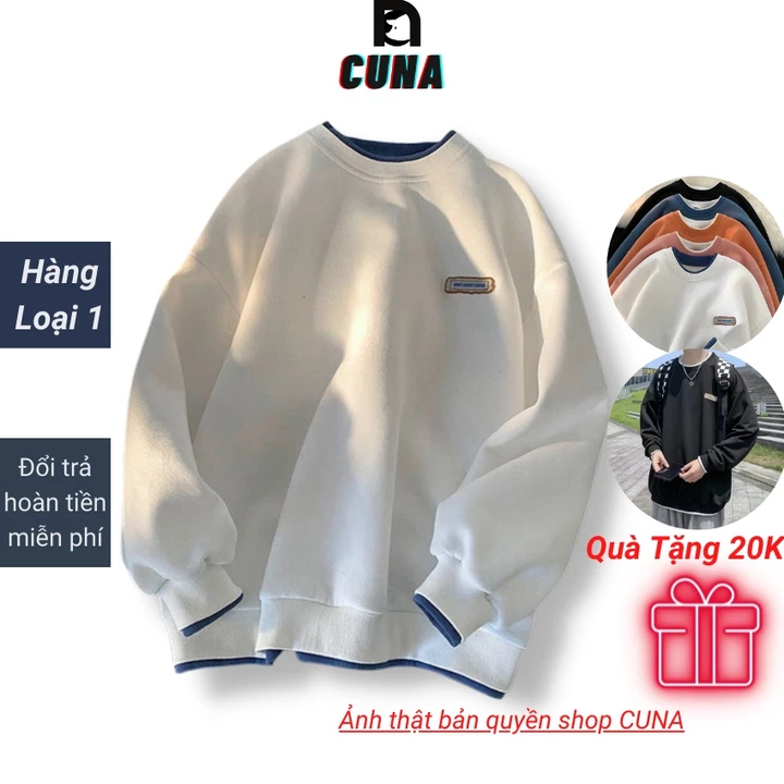 Áo Sweater CUNA Áo Sweater Nam Nữ Form Rộng Chất Cotton Nỉ Ngoại Hàng Xuất Cao Cấp Trơn Cổ Tròn Dài Tay Local Brand