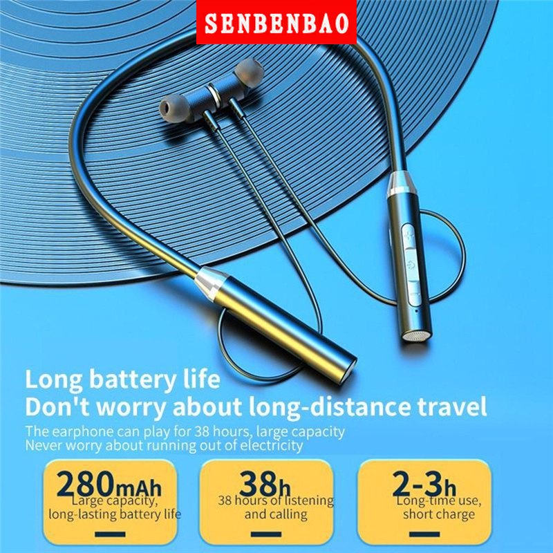 Tai Nghe Bluetooth 5.0 Không Dây Đeo Cổ Thể Thao SENBENBAO BT63 TWS