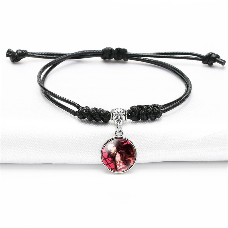 Vòng tay anime Demon Slayer Kimetsu no Yaiba, mặt dây kính, dây da cao cấp