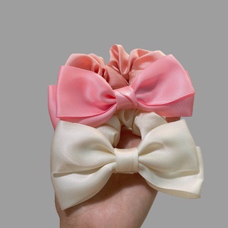 Scrunchies cột tóc nữ lụa cao cấp đính nơ xinh xắn nhiều màu