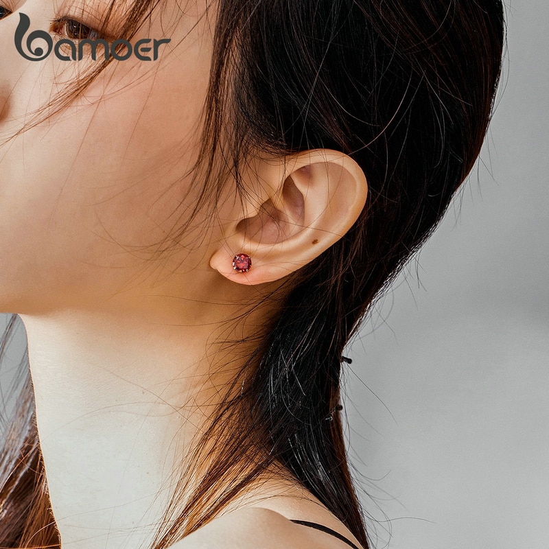 Bamoer Bông Tai bạc 925 Đính Đá Zircon 5 Màu bse166