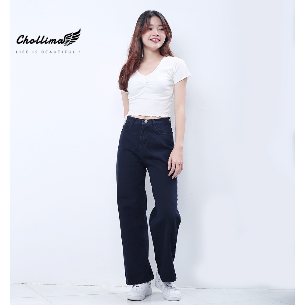 Ảnh Quần jeans nữ Chollima ống rộng SIMPLE JEAN Unisex vải jean cao cấp chất đẹp QD026 3