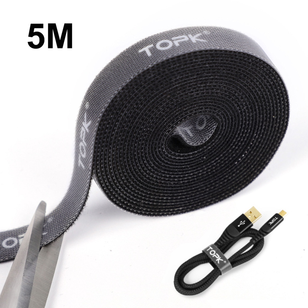 TOPK Dây Khóa Dán 5M Dây Buộc Cáp Miếng Dán Móc & Vòng Tự Dính Chắc Chắn
