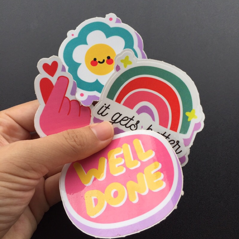 Bộ 4 hình dán dễ thương cute. Logo Sticker chống nước. Trang trí mọi nơi: tường, laptop, tủ